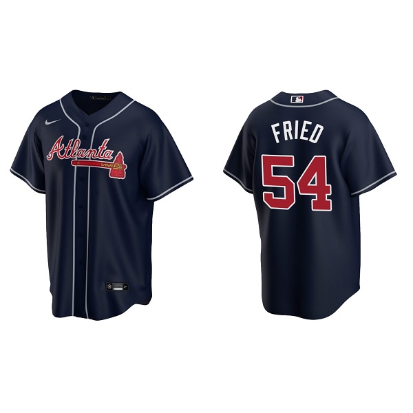 Men's Atlanta Braves #54 Max Fried Navy Cool Base Stitched Baseball Jersey Men's Atlanta Braves #54 Max Fried Navy Cool Base Stitched Baseball Jersey